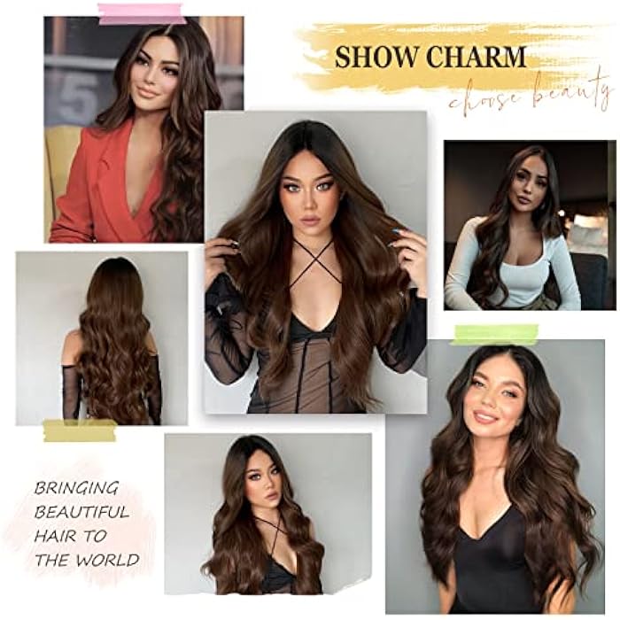 ECIF Brown Lace Front Wigs Long Brown Curly Wigs For Women With Dark Roots Wig With Babyhair Natural Glueless Heat Resistant Synthetic Wigs For Daily Use Dating Party Cosplay Taking Photos - Image 5
